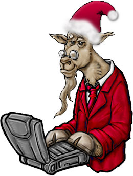 Santa Goat in his red suit and hat