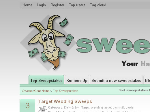 Screenshot of SweepsGoat
